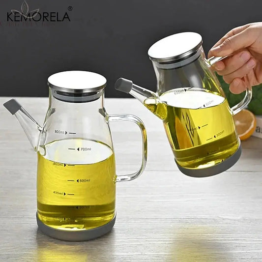 1000/800/600ML Large High Borosilicate Glass Oil Bottle for Cooking Olive Oil and Soy Sauce Vinegar Dispenser with Silicone Base Calm and Class