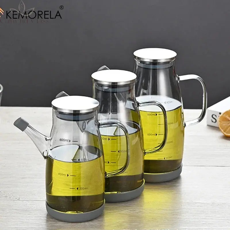 1000/800/600ML Large High Borosilicate Glass Oil Bottle for Cooking Olive Oil and Soy Sauce Vinegar Dispenser with Silicone Base Calm and Class