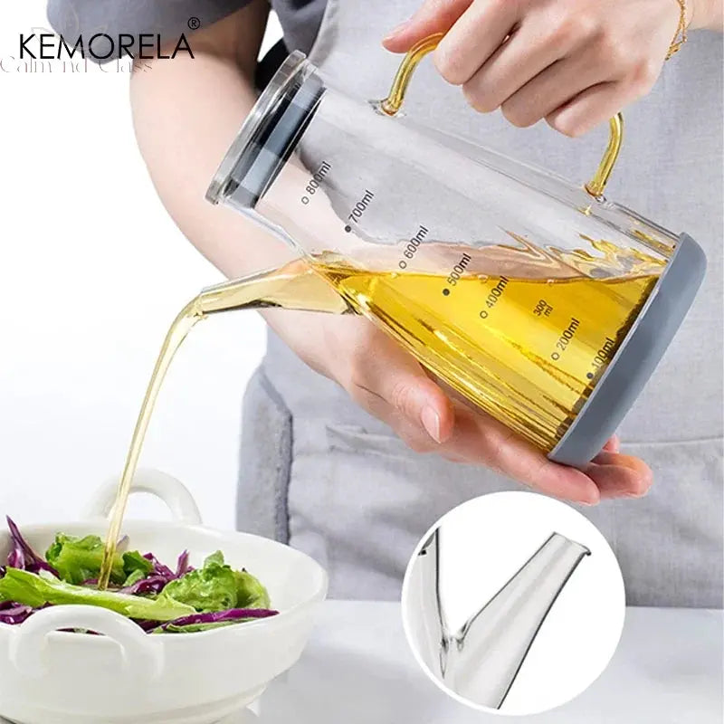 1000/800/600ML Large High Borosilicate Glass Oil Bottle for Cooking Olive Oil and Soy Sauce Vinegar Dispenser with Silicone Base Calm and Class