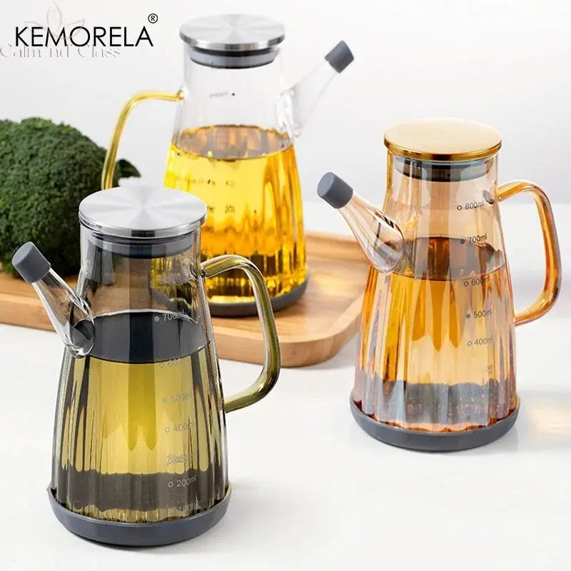 1000/800/600ML Large High Borosilicate Glass Oil Bottle for Cooking Olive Oil and Soy Sauce Vinegar Dispenser with Silicone Base Calm and Class