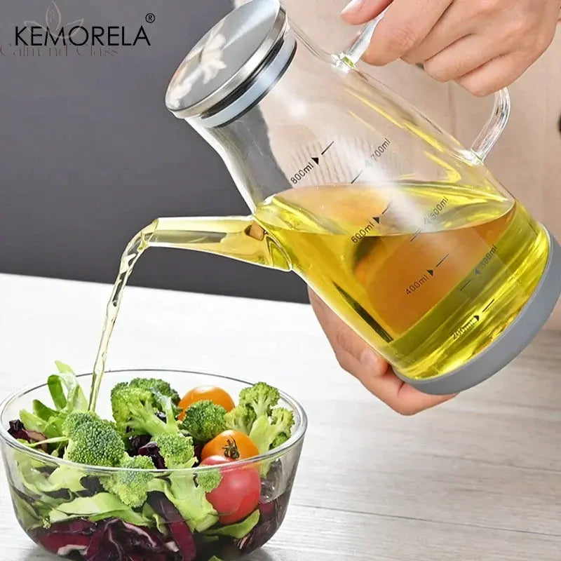 1000/800/600ML Large High Borosilicate Glass Oil Bottle for Cooking Olive Oil and Soy Sauce Vinegar Dispenser with Silicone Base Calm and Class