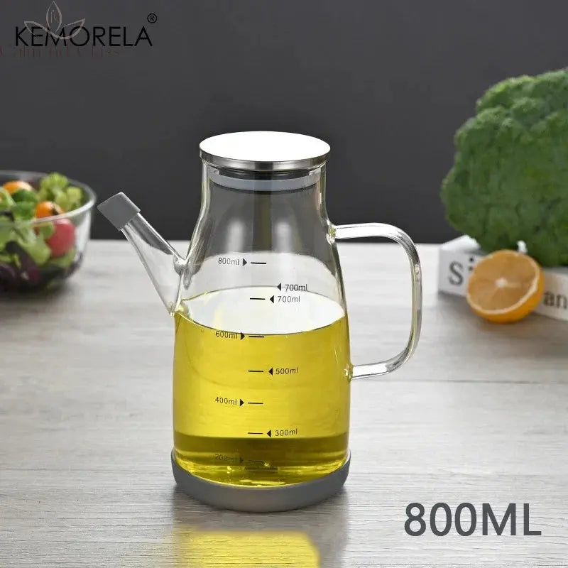 1000/800/600ML Large High Borosilicate Glass Oil Bottle for Cooking Olive Oil and Soy Sauce Vinegar Dispenser with Silicone Base Calm and Class