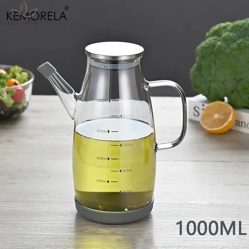 1000/800/600ML Large High Borosilicate Glass Oil Bottle for Cooking Olive Oil and Soy Sauce Vinegar Dispenser with Silicone Base Calm and Class