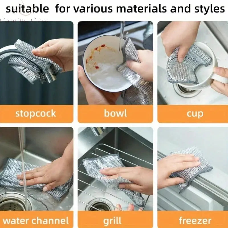 12pcs Steel Wire Cleaning Cloth Multipurpose Rag Kitchen Stove Cleaning Net Dish Towel Sink Wire Dish Washing Mesh Clean Gadgets Calm and Class