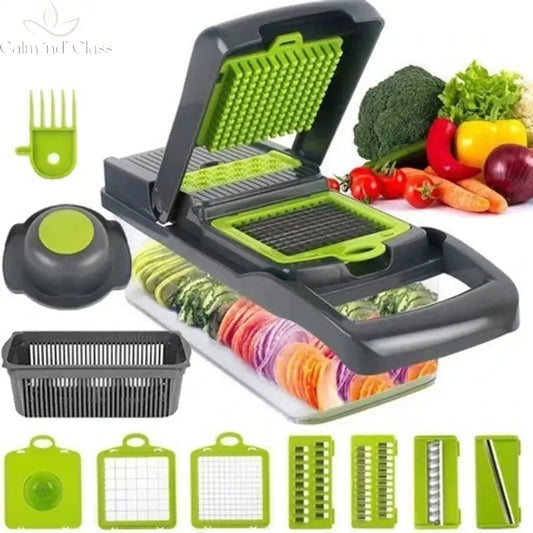 16 IN1 Mandoline Slicer Veggie Food Chopper Vegetable Cutter Tomato Carrot Grater Cheese French Onion Shredders Kitchen Tool Calm and Class