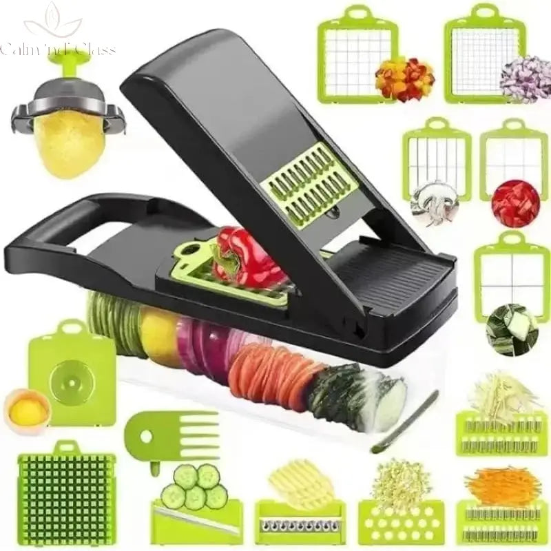 16 IN1 Mandoline Slicer Veggie Food Chopper Vegetable Cutter Tomato Carrot Grater Cheese French Onion Shredders Kitchen Tool Calm and Class