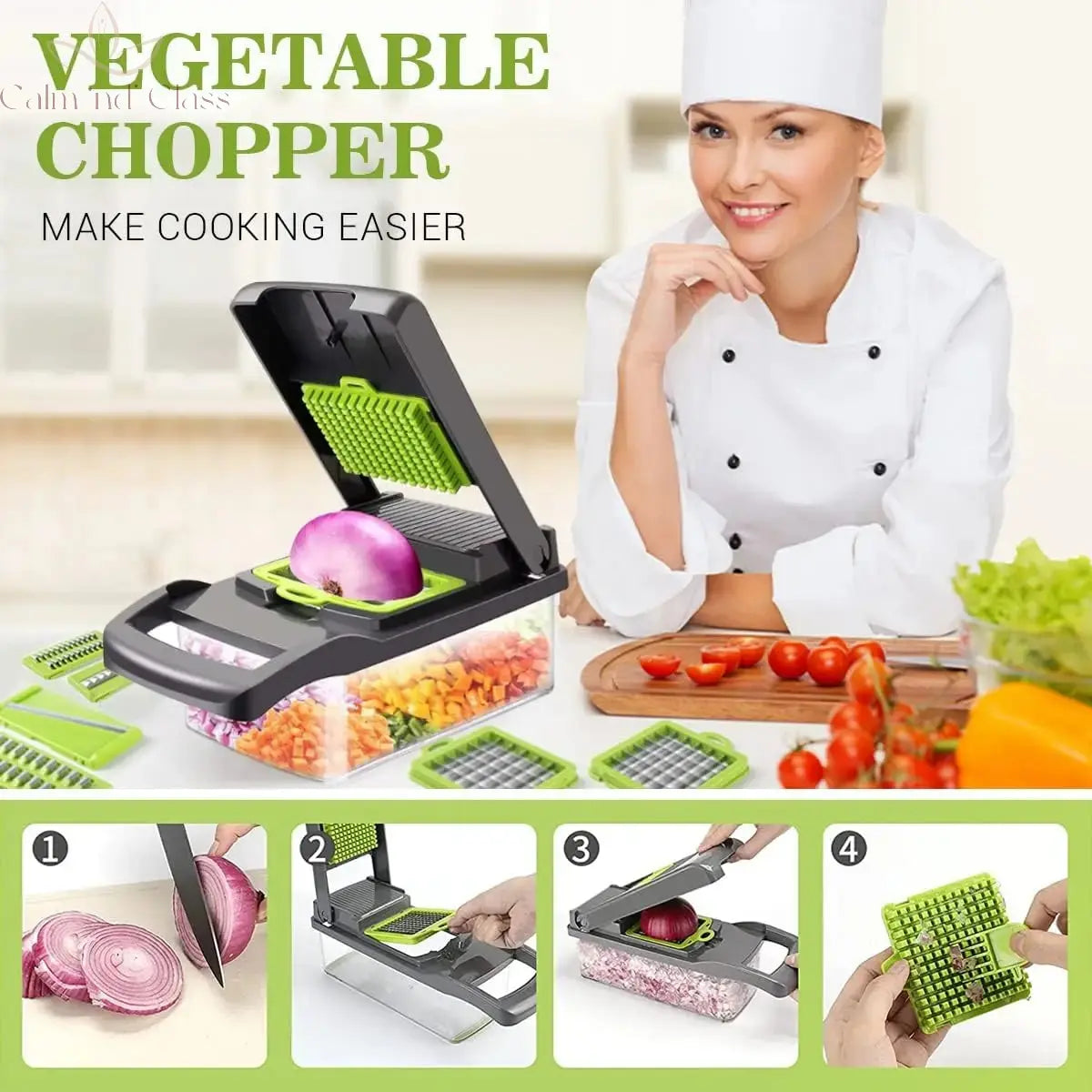 16 IN1 Mandoline Slicer Veggie Food Chopper Vegetable Cutter Tomato Carrot Grater Cheese French Onion Shredders Kitchen Tool Calm and Class