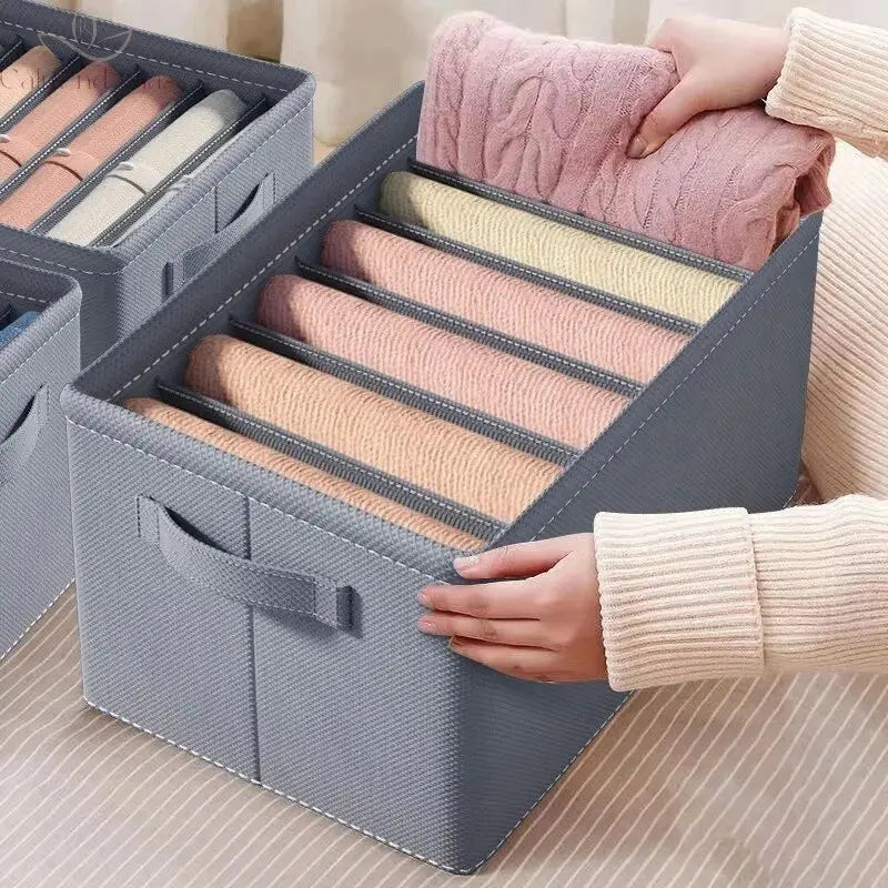 1pc Grey Nonwoven Fabric with Partition Clothing Storage Box Household Wardrobe Organization and Storage Calm and Class