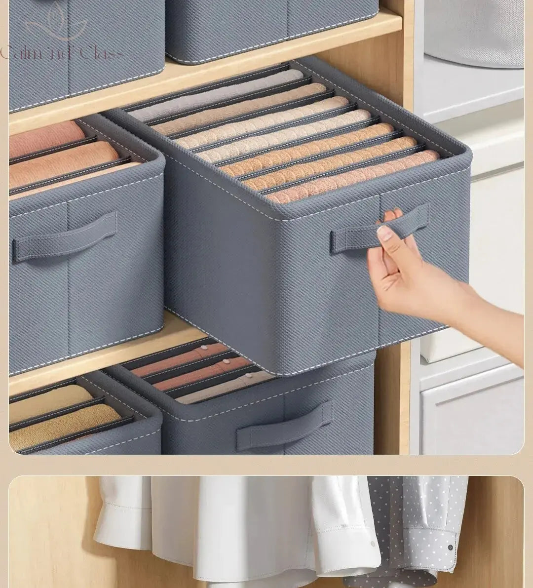 1pc Grey Nonwoven Fabric with Partition Clothing Storage Box Household Wardrobe Organization and Storage Calm and Class