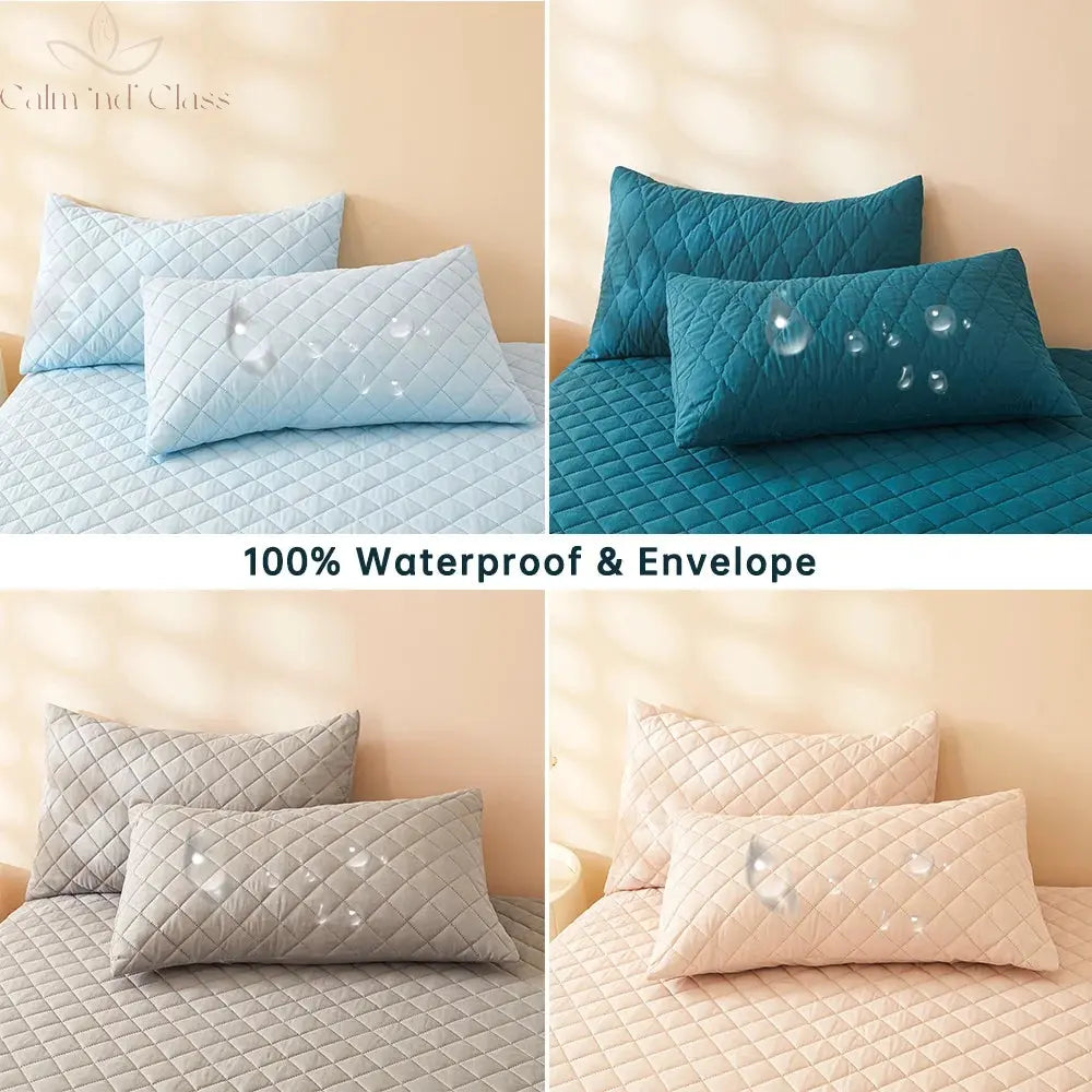 2pcs Waterproof Throw Pillowcases Envelope Soft Breathable Pillow Covers for Bed Protector 50x75cm, Grey/Blue/Green Calm and Class