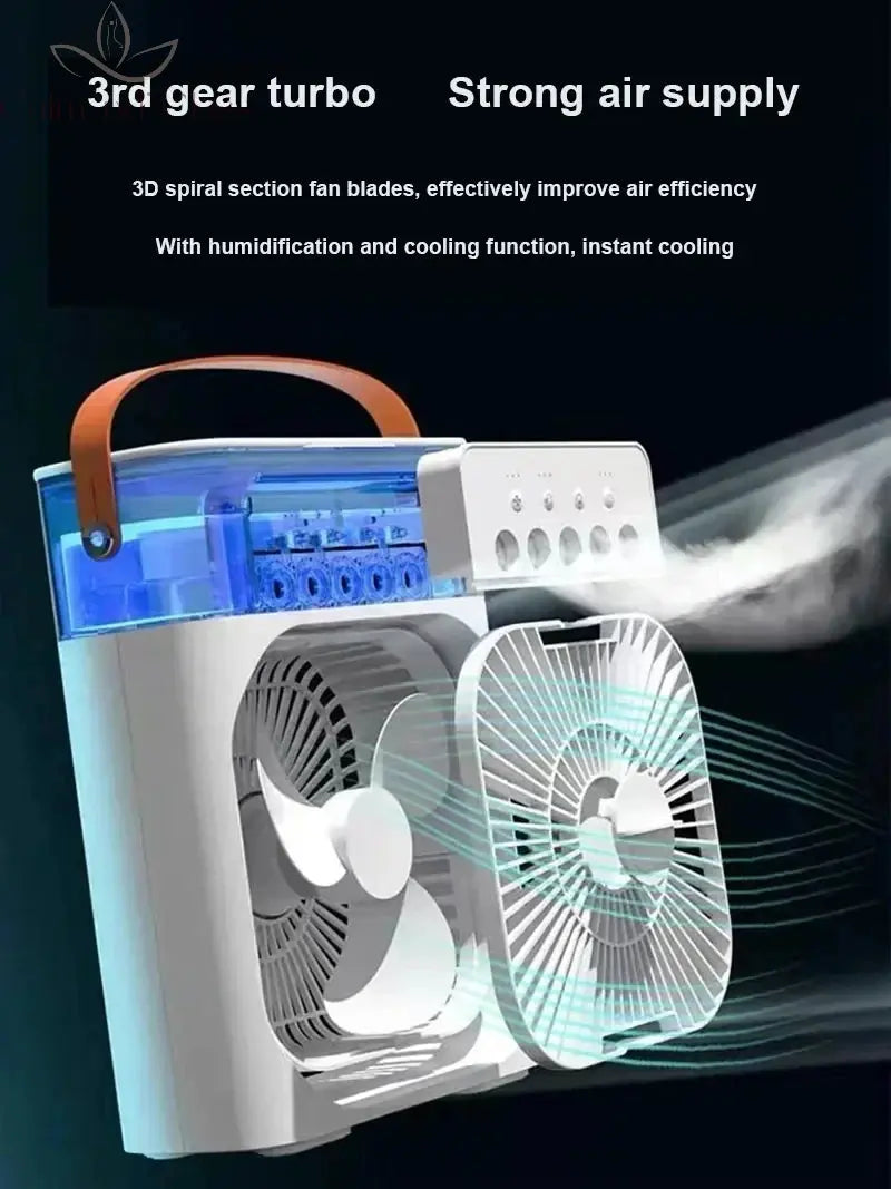 3 In 1 Portable Humidifier Fan Mini Air Conditioners USB Mini fan LED Night Light Water Mist Fun Air Cooler Humidifie For Home Calm and Class