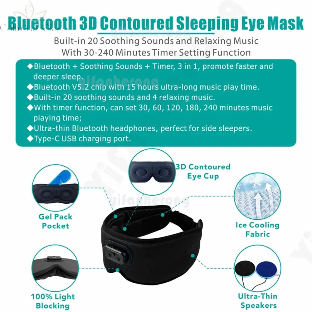 3D Bluetooth-compatible 5.2 Timed Sleep Eye Mask Earphones Built-in white Noise Music With Mic Shading Sleep Headphones Type C Calm and Class