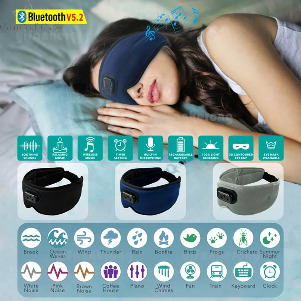 3D Bluetooth-compatible 5.2 Timed Sleep Eye Mask Earphones Built-in white Noise Music With Mic Shading Sleep Headphones Type C Calm and Class