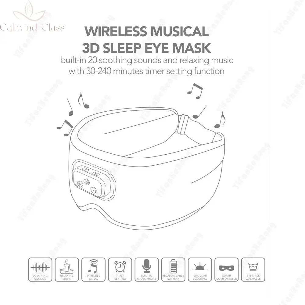 3D Bluetooth-compatible 5.2 Timed Sleep Eye Mask Earphones Built-in white Noise Music With Mic Shading Sleep Headphones Type C Calm and Class