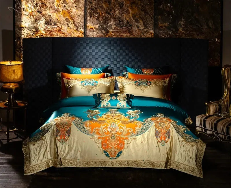 4/6/9Pcs Gorgeous European Palace Style Royal Embroidery Bedding Set Brocade Egyptian Cotton Duvet Cover Bed Sheet Pillowcases Calm and Class