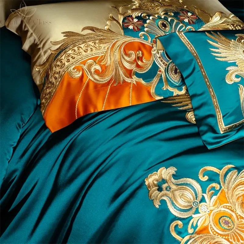 4/6/9Pcs Gorgeous European Palace Style Royal Embroidery Bedding Set Brocade Egyptian Cotton Duvet Cover Bed Sheet Pillowcases Calm and Class