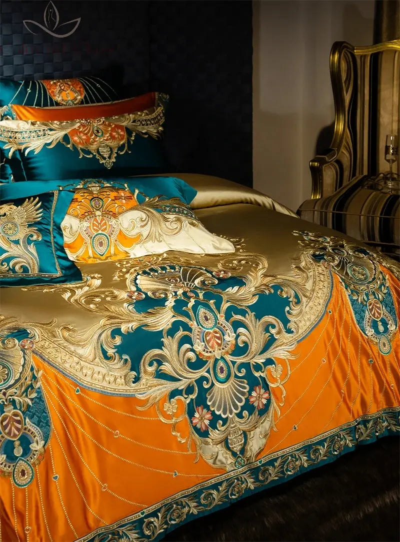 4/6/9Pcs Gorgeous European Palace Style Royal Embroidery Bedding Set Brocade Egyptian Cotton Duvet Cover Bed Sheet Pillowcases Calm and Class