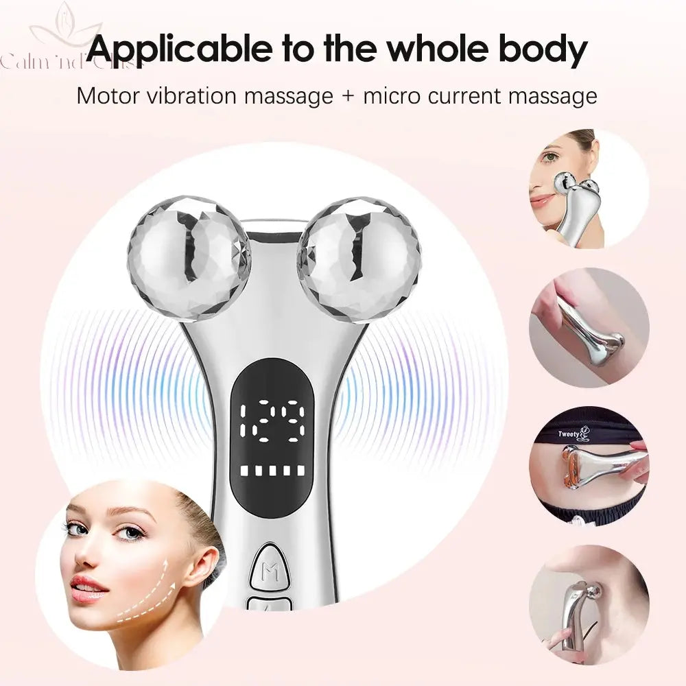 4D Roller Facial Massager EMS Face Lift Device V-Face Slimmer Skin Tightening Double Chin Remover Eye Care Massage Beauty Roller Calm and Class