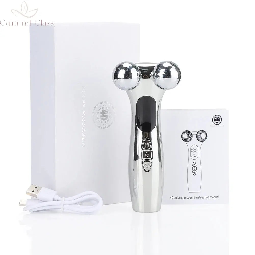 4D Roller Facial Massager EMS Face Lift Device V-Face Slimmer Skin Tightening Double Chin Remover Eye Care Massage Beauty Roller Calm and Class