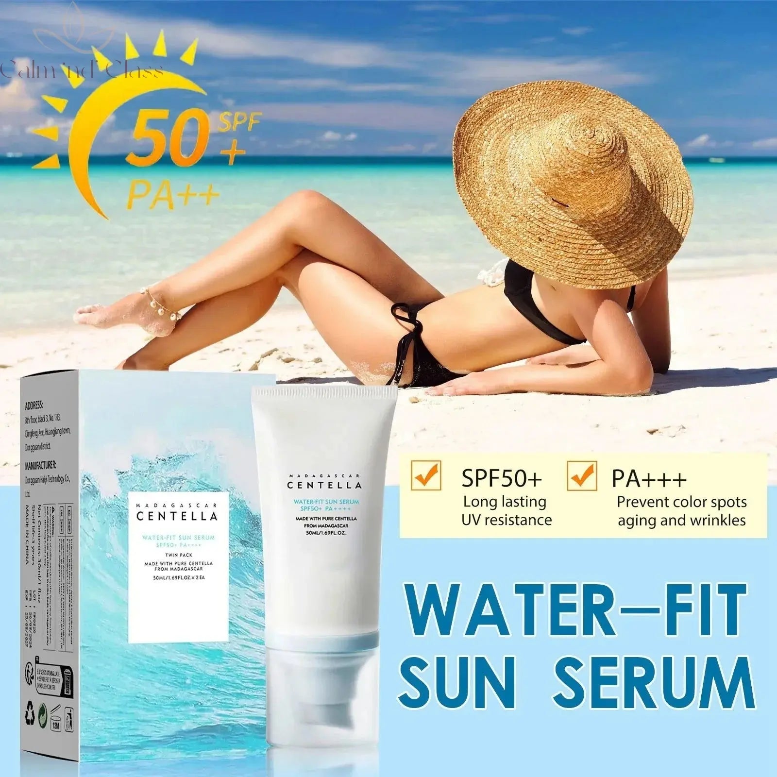 50+ Facial Sunscreen Centella Protector Solar Sunblock Skin Whitening Cream Korean Moisturizing Protector Care Body Sunscreen Calm and Class