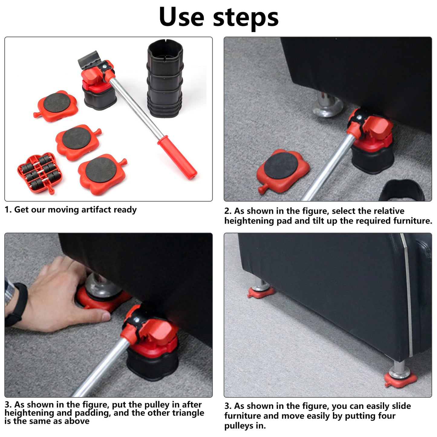 Heavy Duty Furniture Mover Lifter Kit With Rotatable Pads