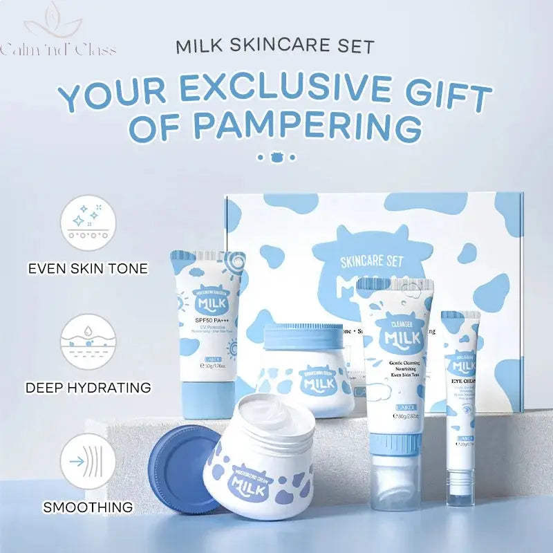 5pcs/box LAIKOU Milk Skin Care Sets Sunscreen Facial Cleanser Face Moisturizing Creams Eye Cream Repairing Smoothing Face Care Calm and Class