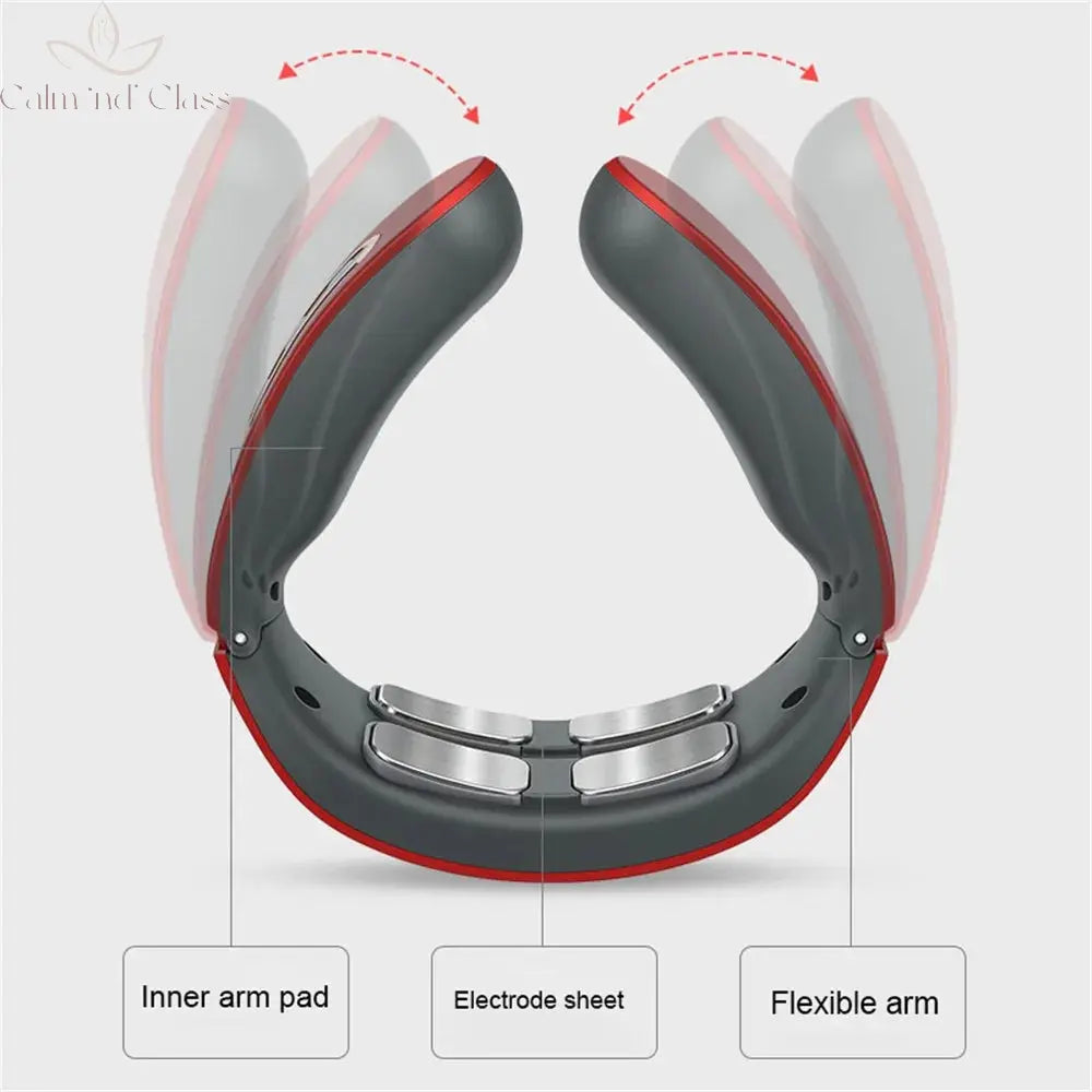 6 Mode 9 Levels Electric Neck and Shoulder Pulse Massager Heating Cervical Vertebra Machine Relax Pain Relief Back Kneading Tool Calm and Class