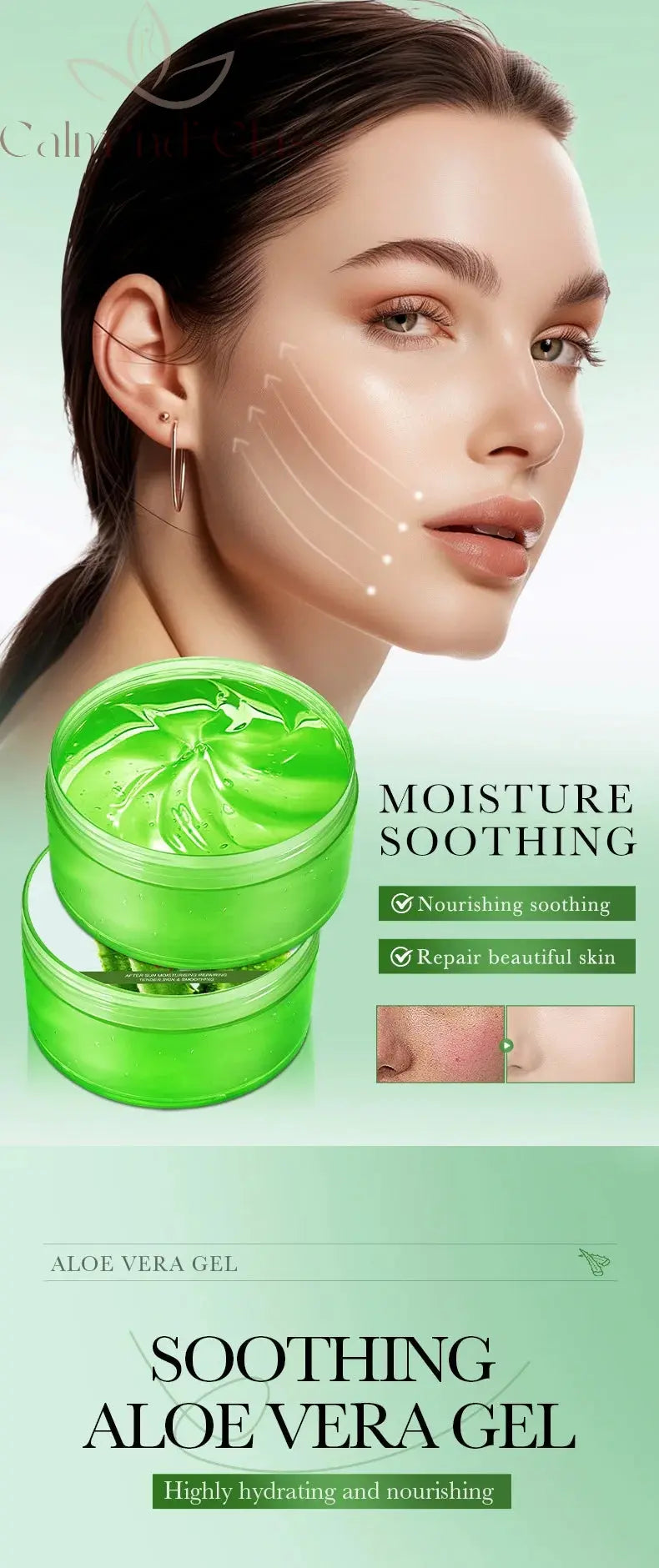 99% Aloe Vera Gel Moisturing Face Cream Soothing Shrink Pores Acne Treatment Day Cream Sleeping Mask Skin Care Products 300g Calm and Class