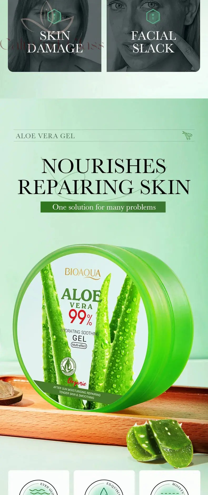 99% Aloe Vera Gel Moisturing Face Cream Soothing Shrink Pores Acne Treatment Day Cream Sleeping Mask Skin Care Products 300g Calm and Class