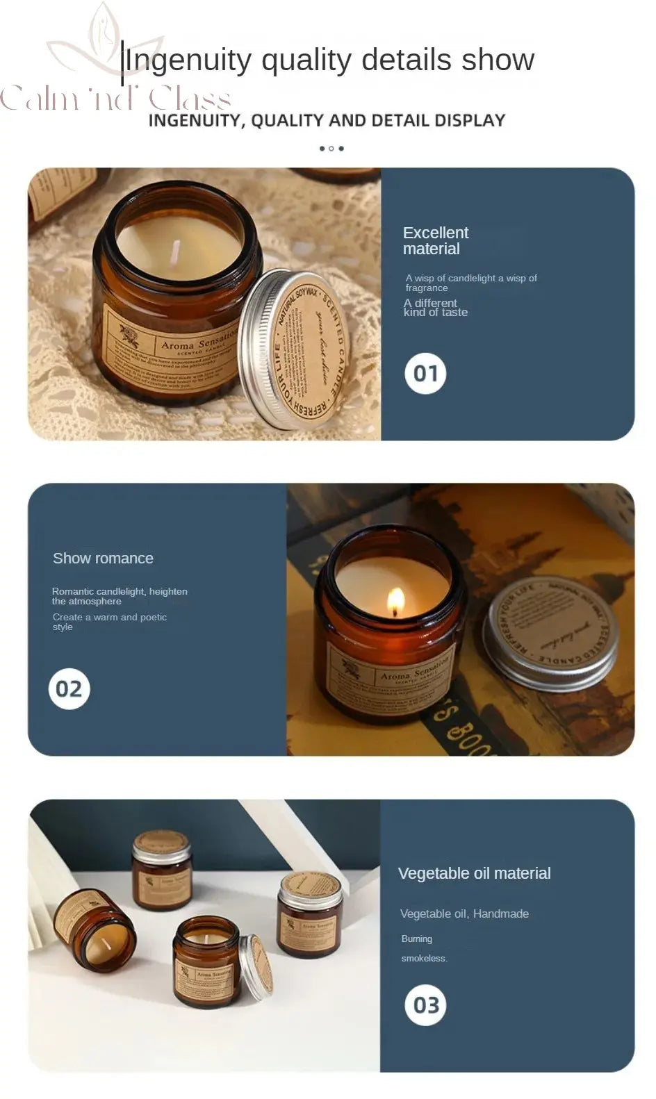 Aromatherapy essential oil candle smokeless soybean candle cup household fragrance ornament souvenir Calm and Class