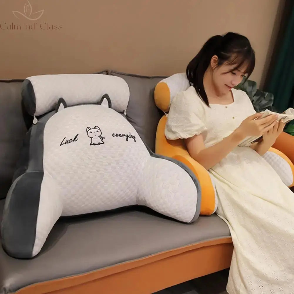 Backrest Support Pillow Back Support Cushion Cartoon Print Bed Reading Pillow with Arm Support Detachable Backrest for Sofa Calm and Class