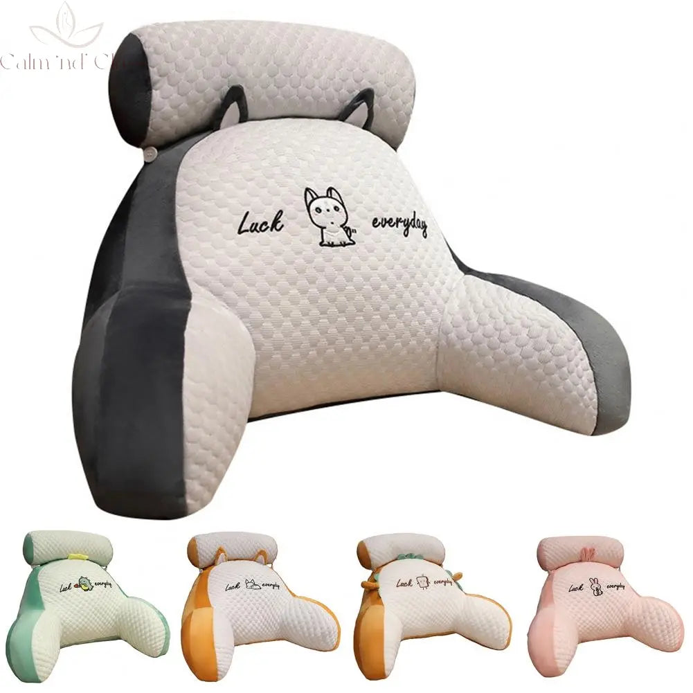 Backrest Support Pillow Back Support Cushion Cartoon Print Bed Reading Pillow with Arm Support Detachable Backrest for Sofa Calm and Class