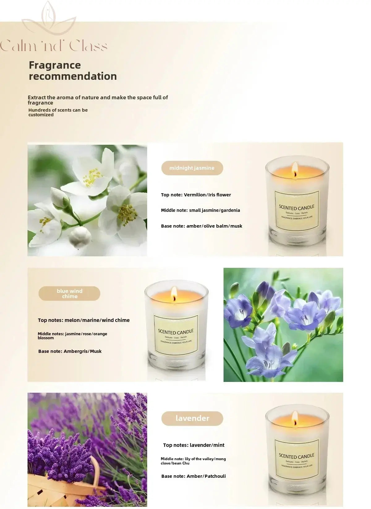 Candle Fragrance Atmosphere Companion Gift Hotel Clubhouse Smoke free Aromatherapy Candles Calm and Class