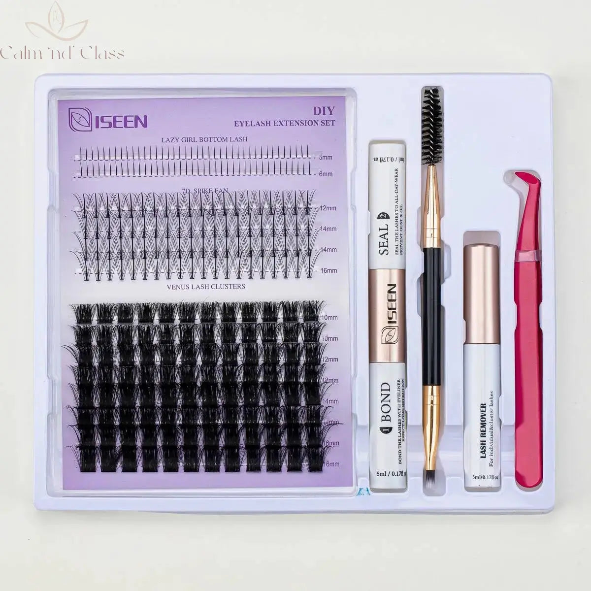 DIY Lash Extension Mix Styles Lash Clusters Individual with Bond&Seal Remover Tweezers Lash Brush for Self Application Makeup Calm and Class