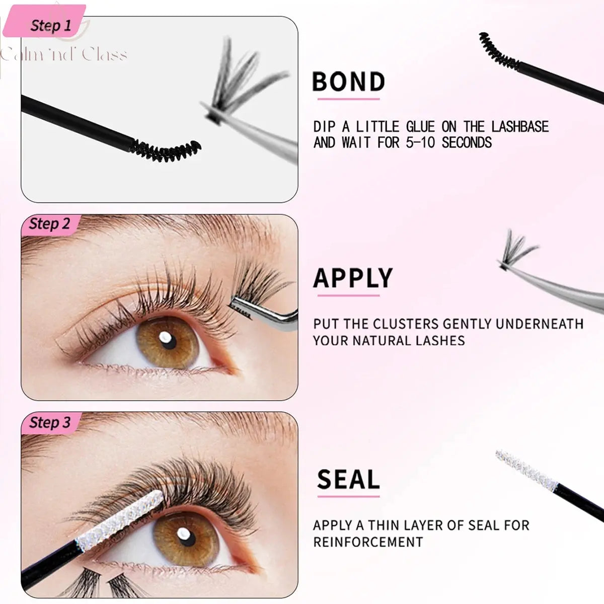 DIY Lash Extension Mix Styles Lash Clusters Individual with Bond&Seal Remover Tweezers Lash Brush for Self Application Makeup Calm and Class