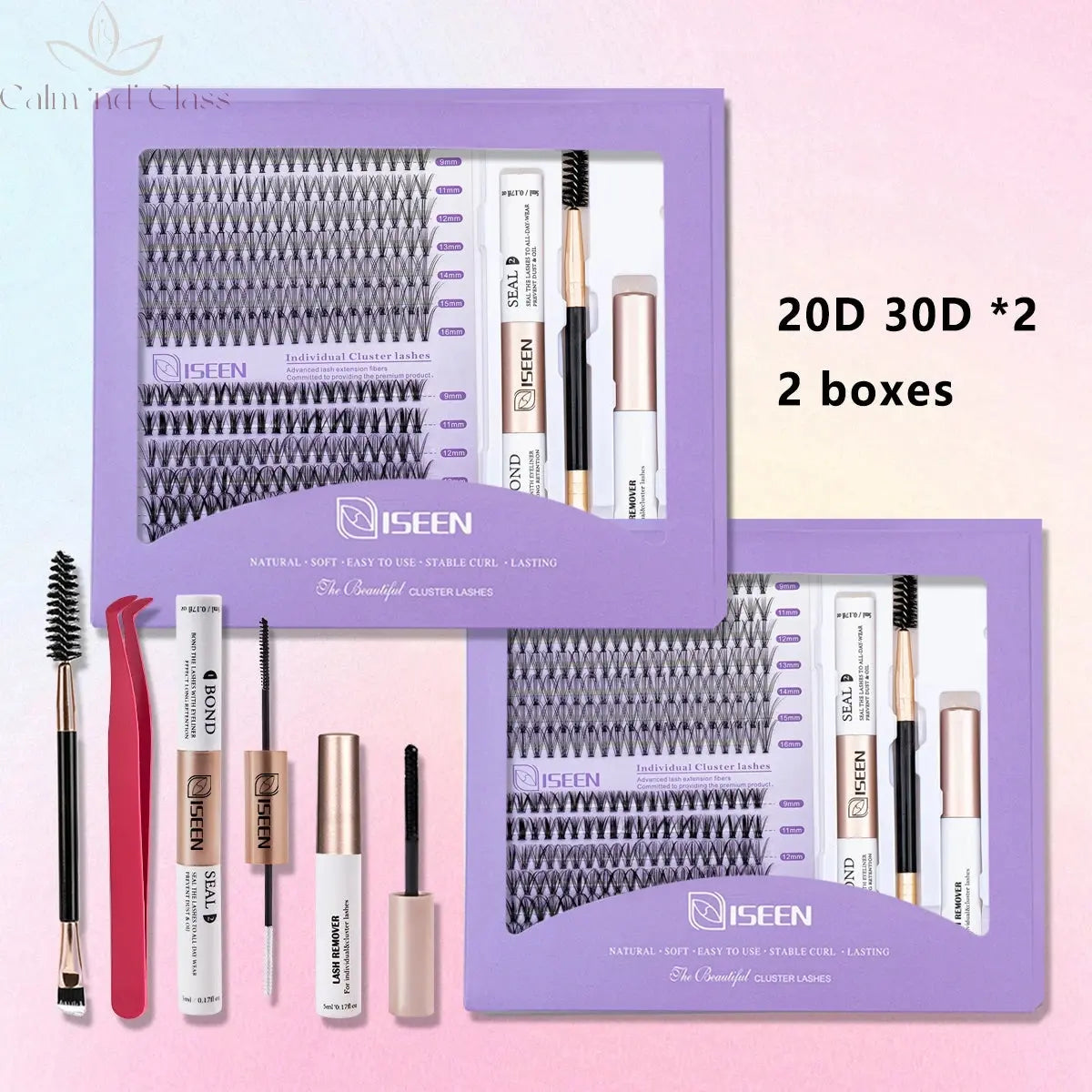 DIY Lash Extension Mix Styles Lash Clusters Individual with Bond&Seal Remover Tweezers Lash Brush for Self Application Makeup Calm and Class