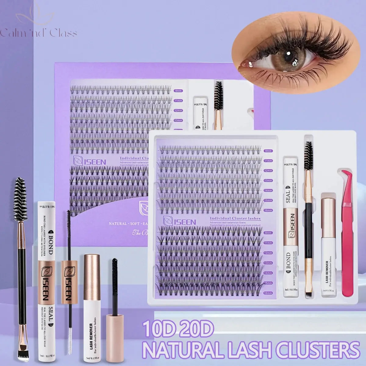 DIY Lash Extension Mix Styles Lash Clusters Individual with Bond&Seal Remover Tweezers Lash Brush for Self Application Makeup Calm and Class