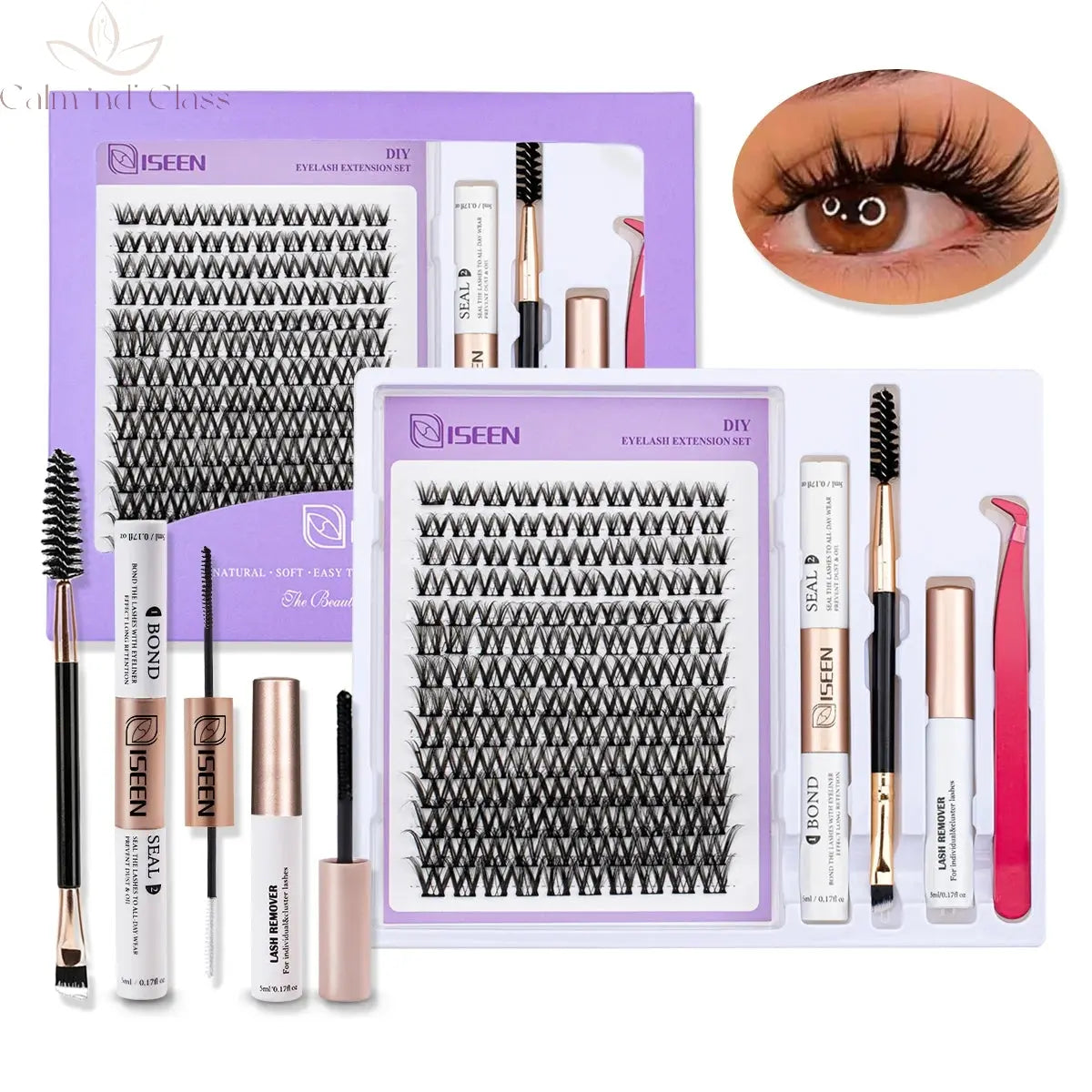 DIY Lash Extension Mix Styles Lash Clusters Individual with Bond&Seal Remover Tweezers Lash Brush for Self Application Makeup Calm and Class