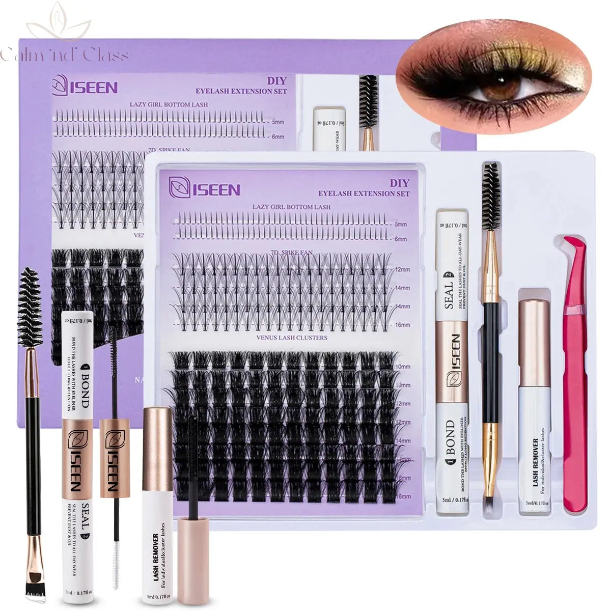 DIY Lash Extension Mix Styles Lash Clusters Individual with Bond&Seal Remover Tweezers Lash Brush for Self Application Makeup Calm and Class