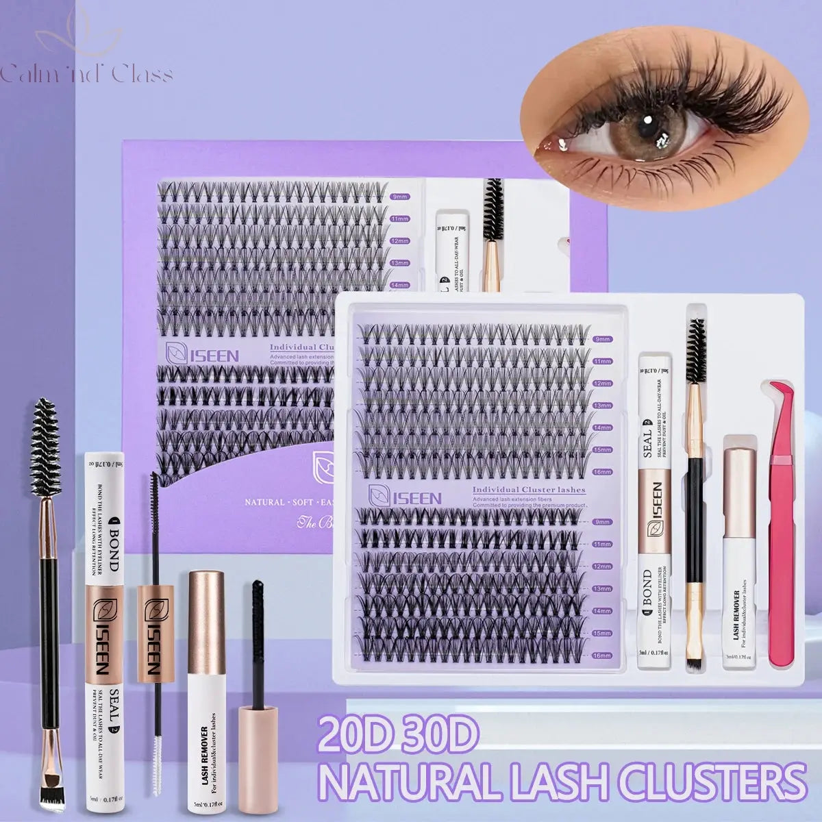 DIY Lash Extension Mix Styles Lash Clusters Individual with Bond&Seal Remover Tweezers Lash Brush for Self Application Makeup Calm and Class