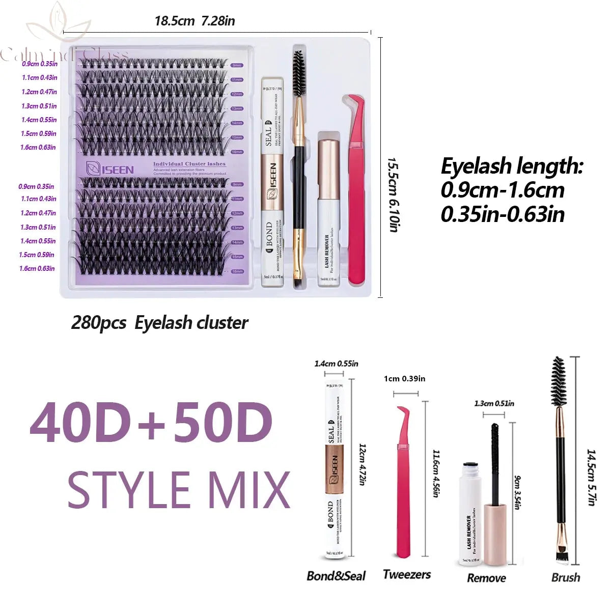 DIY Lash Extension Mix Styles Lash Clusters Individual with Bond&Seal Remover Tweezers Lash Brush for Self Application Makeup Calm and Class