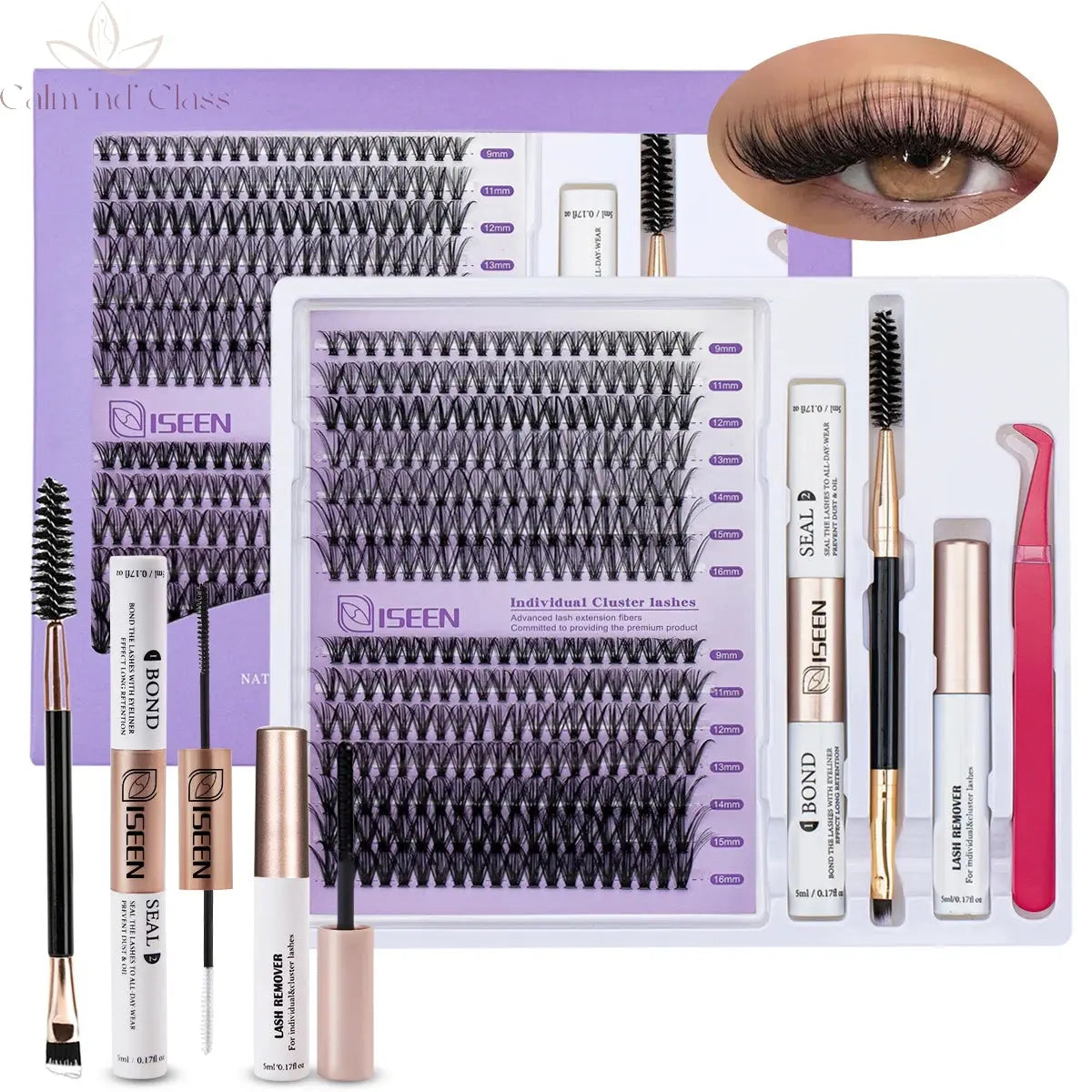 DIY Lash Extension Mix Styles Lash Clusters Individual with Bond&Seal Remover Tweezers Lash Brush for Self Application Makeup Calm and Class