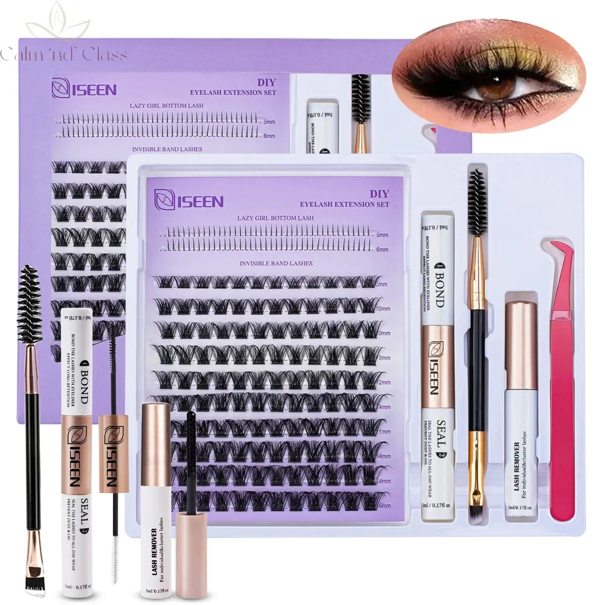 DIY Lash Extension Mix Styles Lash Clusters Individual with Bond&Seal Remover Tweezers Lash Brush for Self Application Makeup Calm and Class