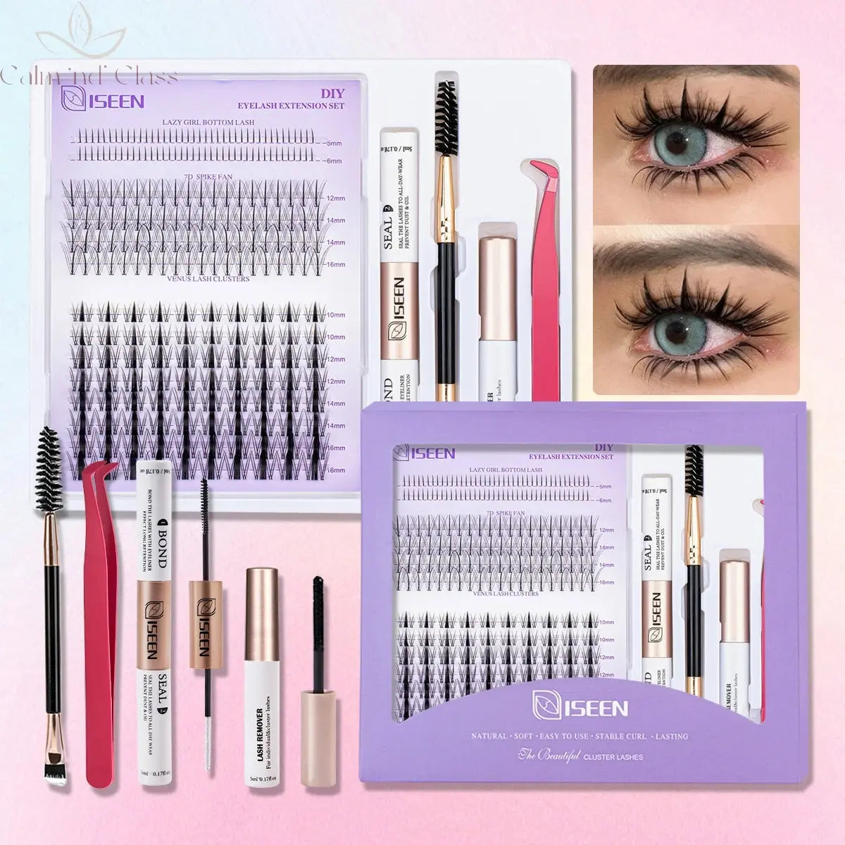 DIY Lash Extension Mix Styles Lash Clusters Individual with Bond&Seal Remover Tweezers Lash Brush for Self Application Makeup Calm and Class