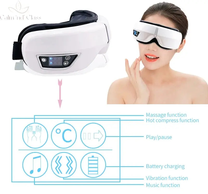 Eye Massage Instrument Vibration Airbag Pressure Hot Compress Eye Massager Bluetooth Music Relax Fatigue Eye Care Foldable Calm and Class