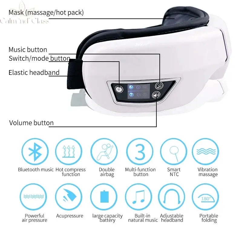 Eye Massage Instrument Vibration Airbag Pressure Hot Compress Eye Massager Bluetooth Music Relax Fatigue Eye Care Foldable Calm and Class