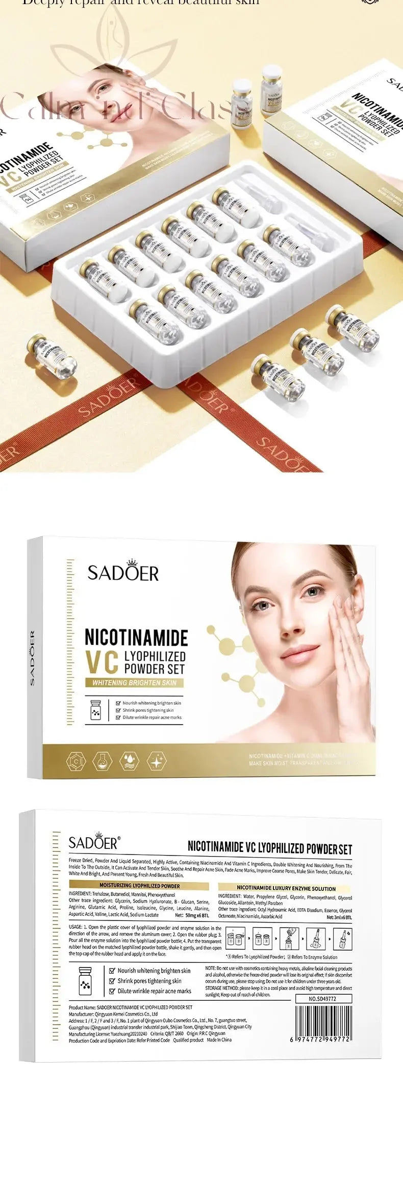 Face Serum Niacinamide Whitening  Freeze-Dried Podwer Set Shrink Pores Hydrating Brighten Anti-Aging Anti Wrinkle Skin Care Calm and Class