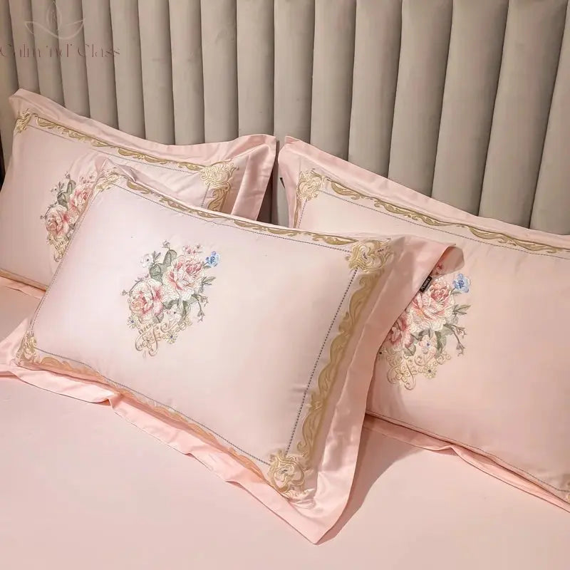 Flowers Embroidery Luxury European Palace Style Bedding Set Egyptian Cotton Duvet Cover Bed Sheet/Fitted Sheet Pillowcases 4Pcs Calm and Class