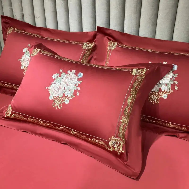 Flowers Embroidery Luxury European Palace Style Bedding Set Egyptian Cotton Duvet Cover Bed Sheet/Fitted Sheet Pillowcases 4Pcs Calm and Class