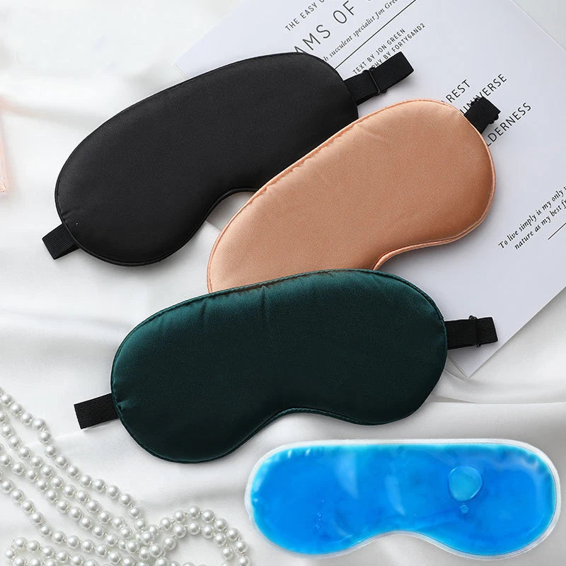 Silk Eyeshade Sleeping Eye Mask Cover with Ice Bag for Travel